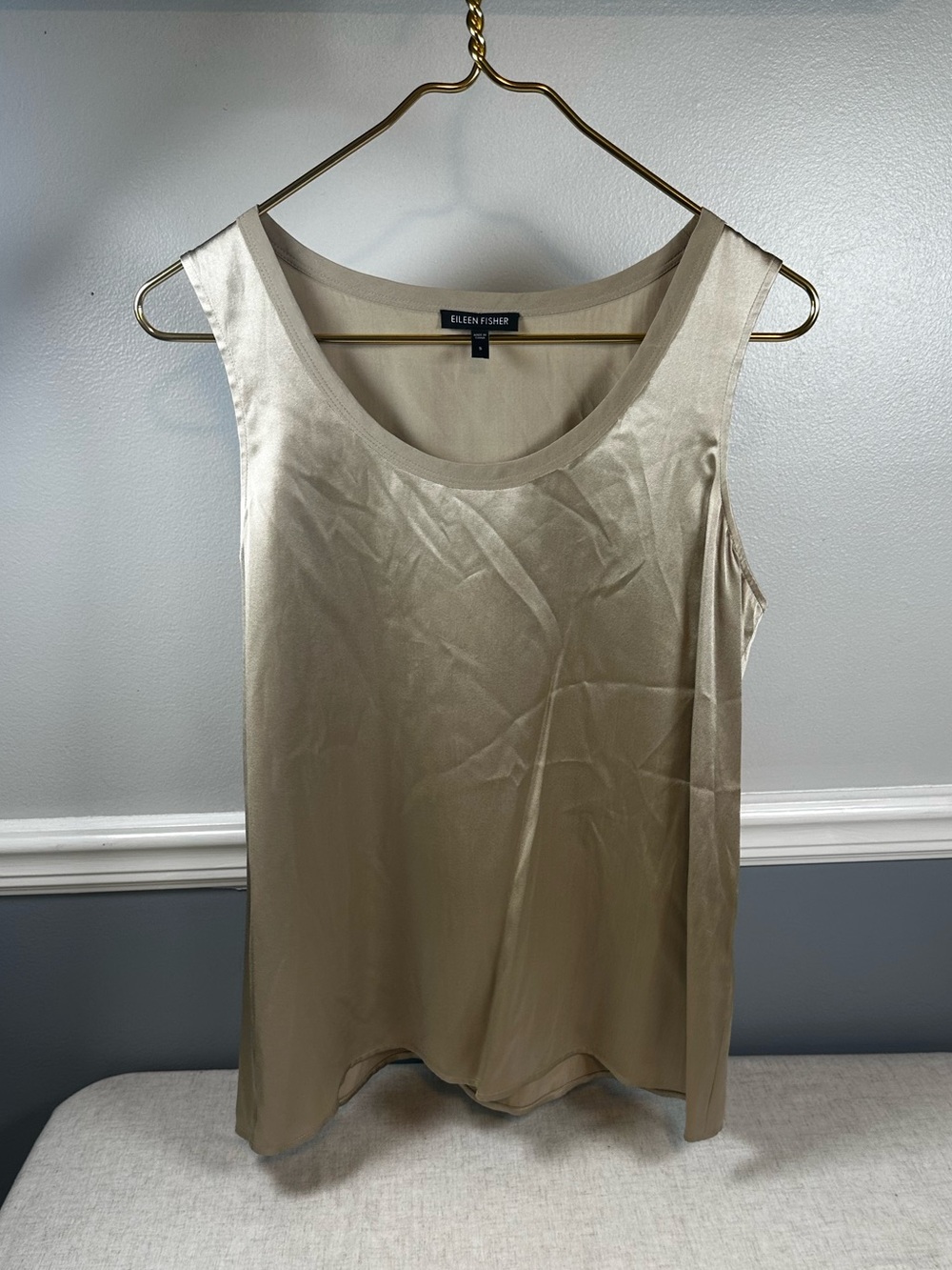 EILEEN FISHER Silk-Blend Tank Top in Champagne Size Small